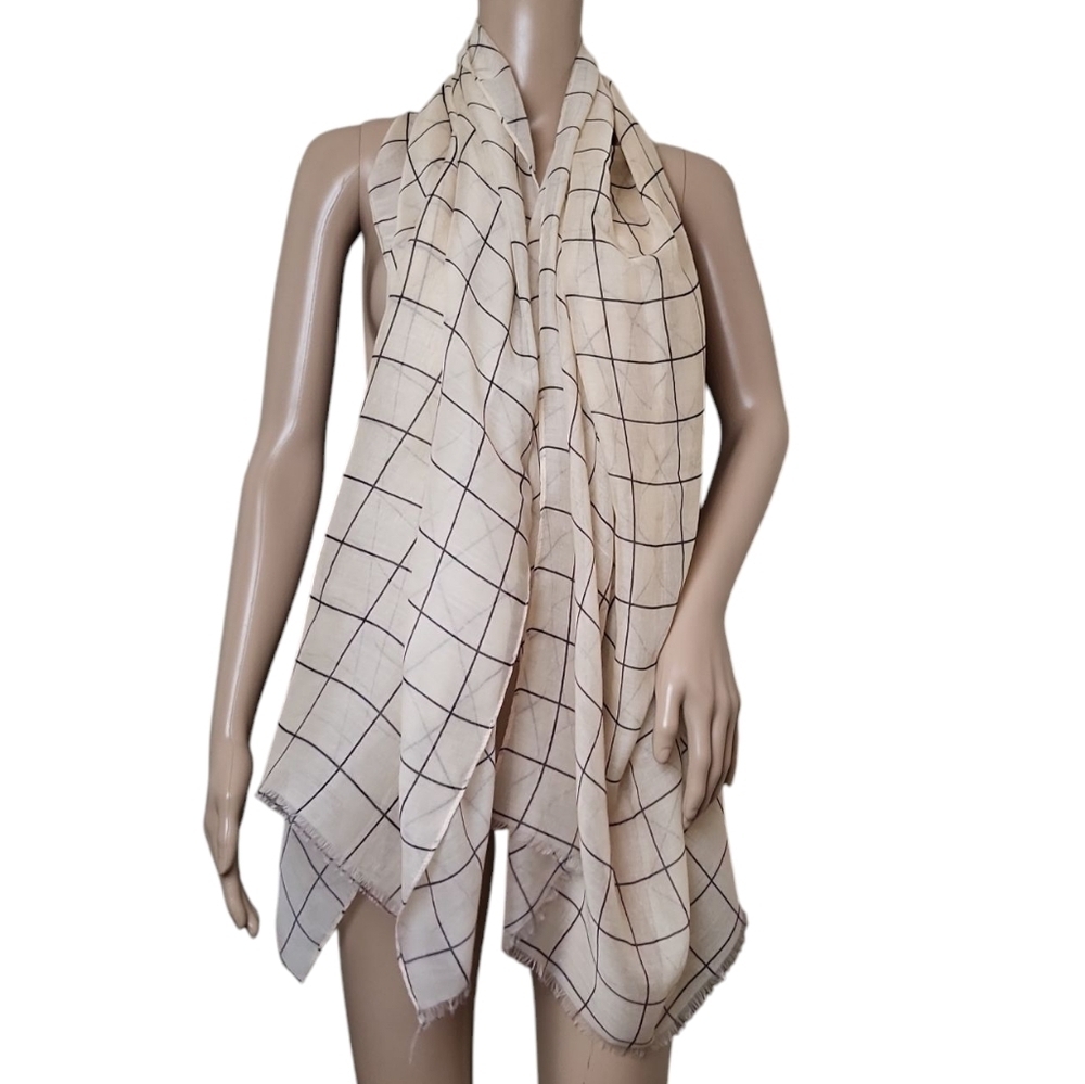 Rachel Pally Windowpane Cream Minimalist Scarf
